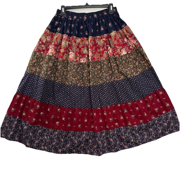 Vtg Boho Patchwork Floral Maxi Skirt Womens Large * runs smaller - Picture 1 of 13